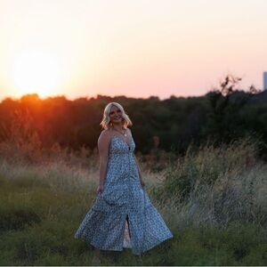 American Threads Blue and White Floral Maxi Dress